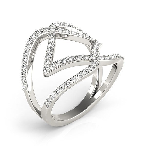Anillo de doble banda de oro blanco de 14k con diseño entrelazado y diamantes (3/4 quilates en total)