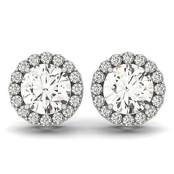 Pendientes de halo redondo de diamantes de cuatro puntas de oro blanco de 14k (1 1/6 cttw)