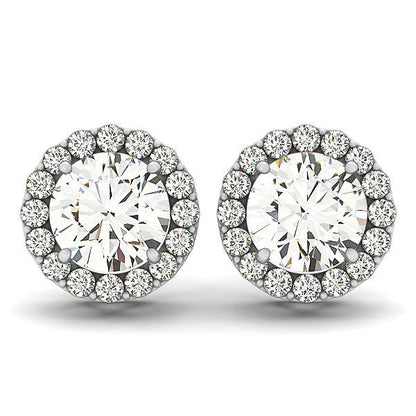 Pendientes de halo redondo de diamantes de cuatro puntas de oro blanco de 14k (1 1/6 cttw)
