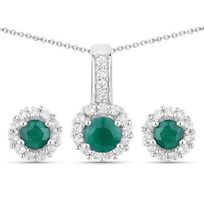 Conjunto de joyas de plata de ley .925 con esmeralda teñida y topacio blanco de 1,81 quilates