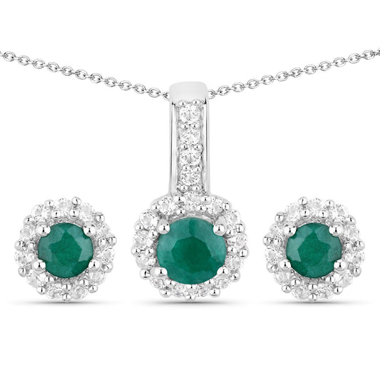 Conjunto de joyas de plata de ley .925 con esmeralda teñida y topacio blanco de 1,81 quilates
