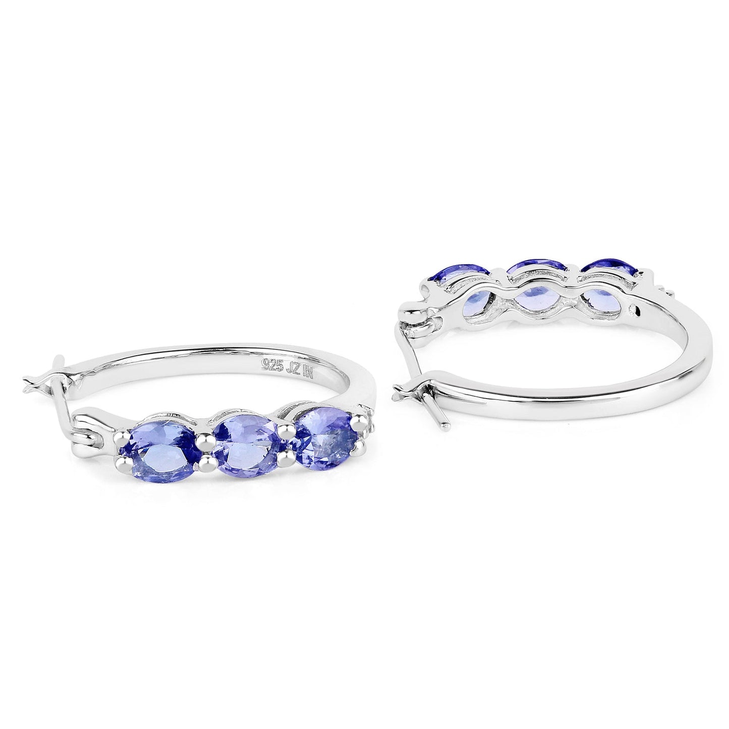 Pendientes de plata de ley .925 con tanzanita auténtica de 1.99 quilates y diamantes blancos