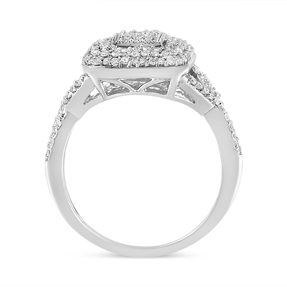 Anillo de plata esterlina .925 con diseño de racimo de diamantes de talla redonda de 1/2 quilate (I-J, I1-I2) - Talla 7
