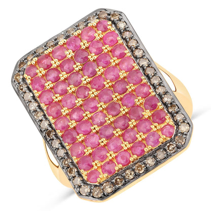 Anillo de plata de ley .925 con rubí genuino de 3,14 quilates y diamantes TTLB
