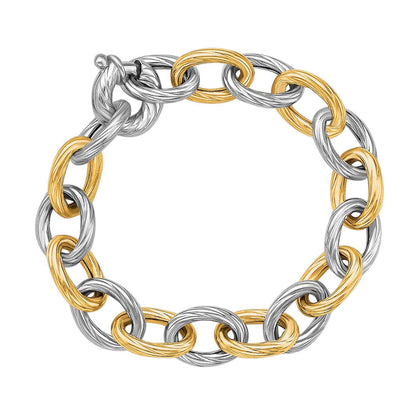Pulsera de cadena de oro amarillo de 18k y plata de ley bañada en rodio con corte de diamante