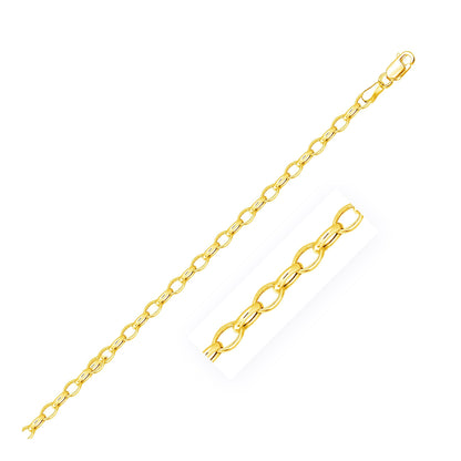 Cadena Rolo Ovalada de Oro Amarillo de 14k y 3.2mm