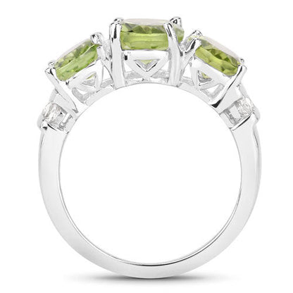 Anillo de plata de ley .925 con peridoto auténtico y topacio blanco de 4.14 quilates