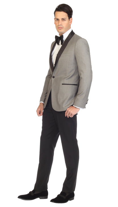 Men's Grey & Black Shawl Lapel Tuxedo – Slim Fit 2 Piece Suit | Ferrecci Reno