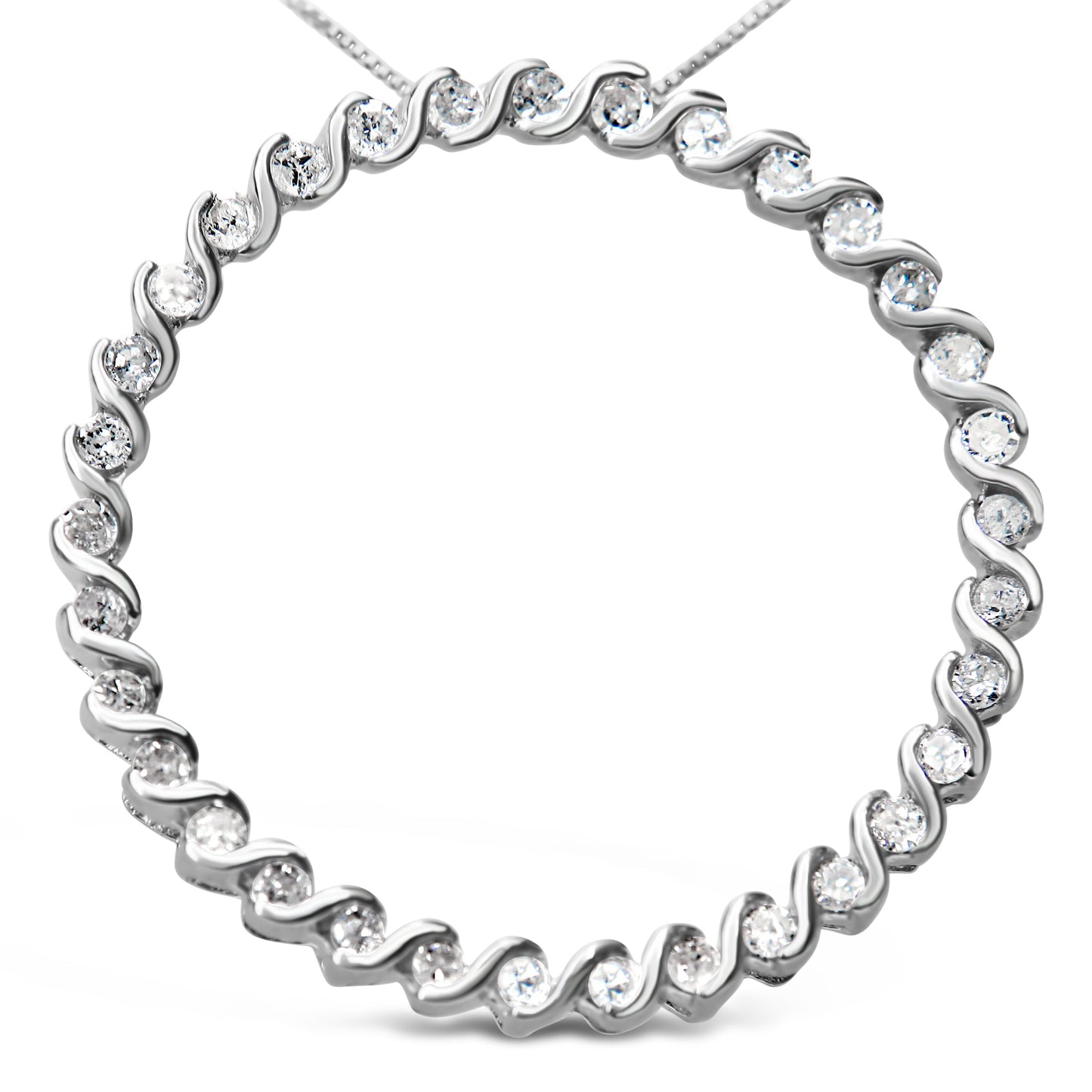 Colgante de plata de ley .925 con diseño de círculo curvo en espiral de diamante redondo de 0,75 quilates y collar de 45,7 cm (color I-J, claridad I3)