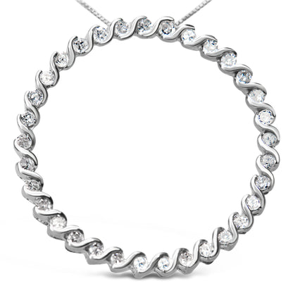 Colgante de plata de ley .925 con diseño de círculo curvo en espiral de diamante redondo de 0,75 quilates y collar de 45,7 cm (color I-J, claridad I3)