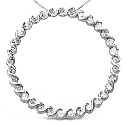 Colgante de plata de ley .925 con diseño de círculo curvo en espiral de diamante redondo de 0,75 quilates y collar de 45,7 cm (color I-J, claridad I3)