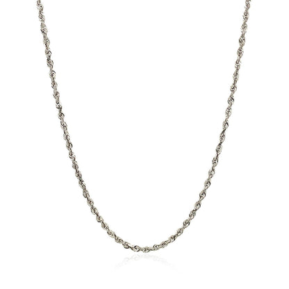 Cadena de soga de 2.0mm de oro blanco de 14k macizo con corte de diamante