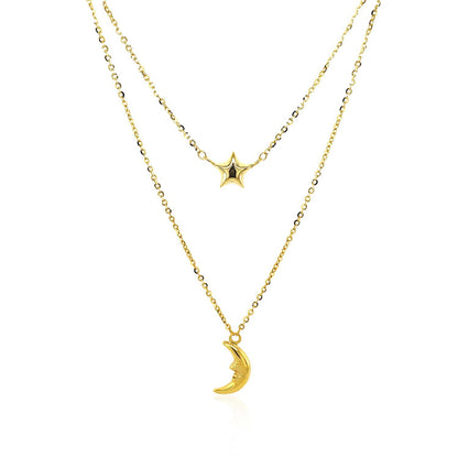Cadena de oro amarillo de 14k de doble hebra con luna y estrella infladas