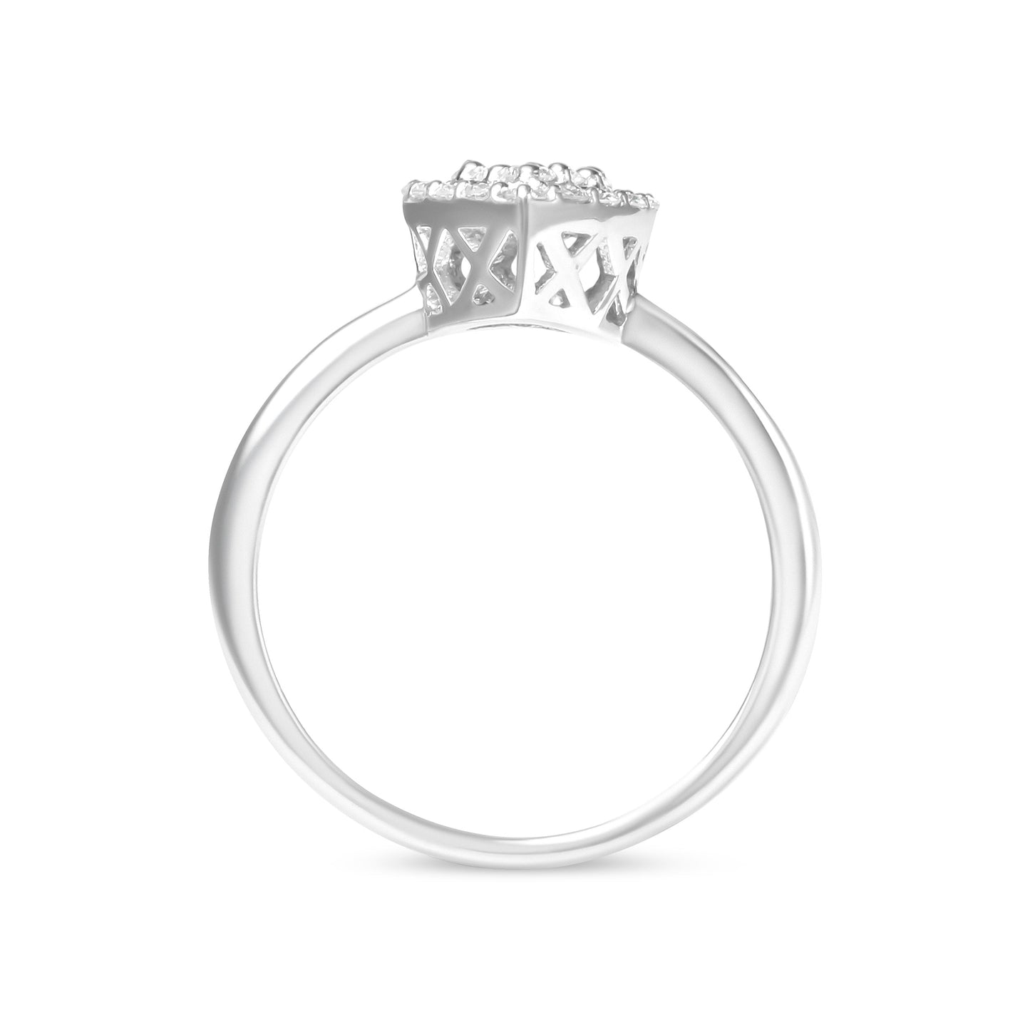 Anillo de promesa en forma de pera de oro blanco de 10K con racimo de diamantes redondos cultivados en laboratorio de 3/8 Cttw (Color G-H, Claridad VS2-SI1) - Talla 7