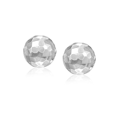 Pendientes de tuerca de oro blanco de 14k, estilo facetado redondo de 7mm
