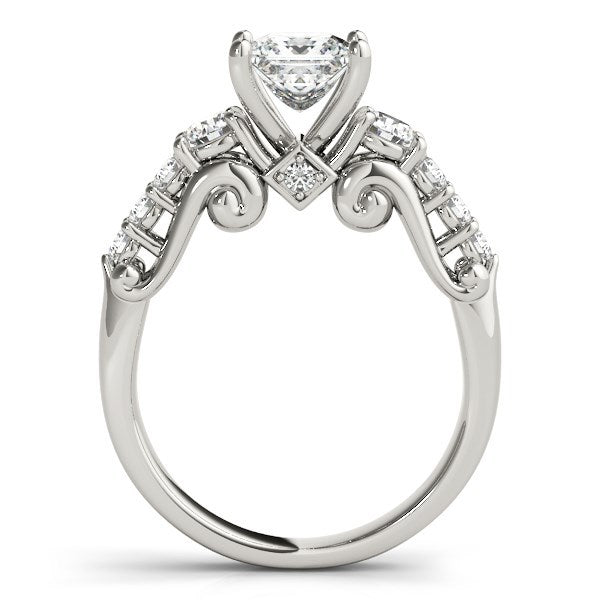 Anillo de compromiso con diamante de diseño antiguo de tres piedras de oro blanco de 14 quilates (1,75 qt. total)
