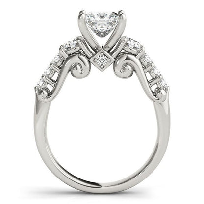 Anillo de compromiso con diamante de diseño antiguo de tres piedras de oro blanco de 14 quilates (1,75 qt. total)