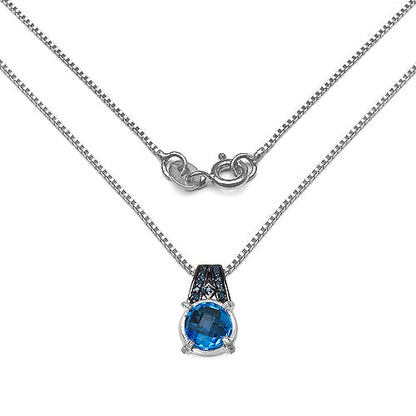 Colgante de plata de ley .925 con topacio azul suizo auténtico de 4.94 quilates, diamantes azules y diamantes blancos