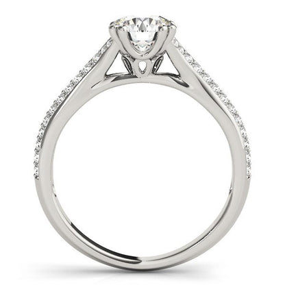Anillo de compromiso de oro blanco de 14k con banda de varias filas y diamantes con montura de doble garra (1 1/8 ct. p.t.)