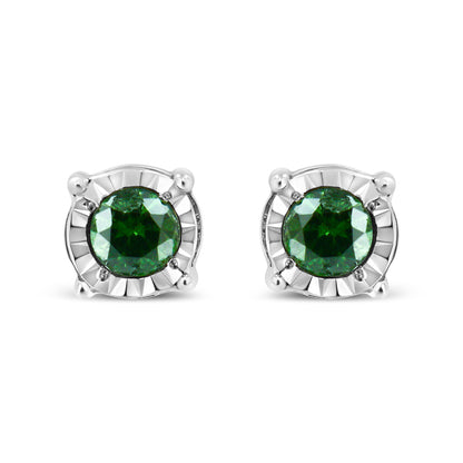 Sterling Silver Rose Cut Treated Green Diamond Solitaire Stud Earrings (0.25 cttw, Green Color, I2-I3 Clarity)