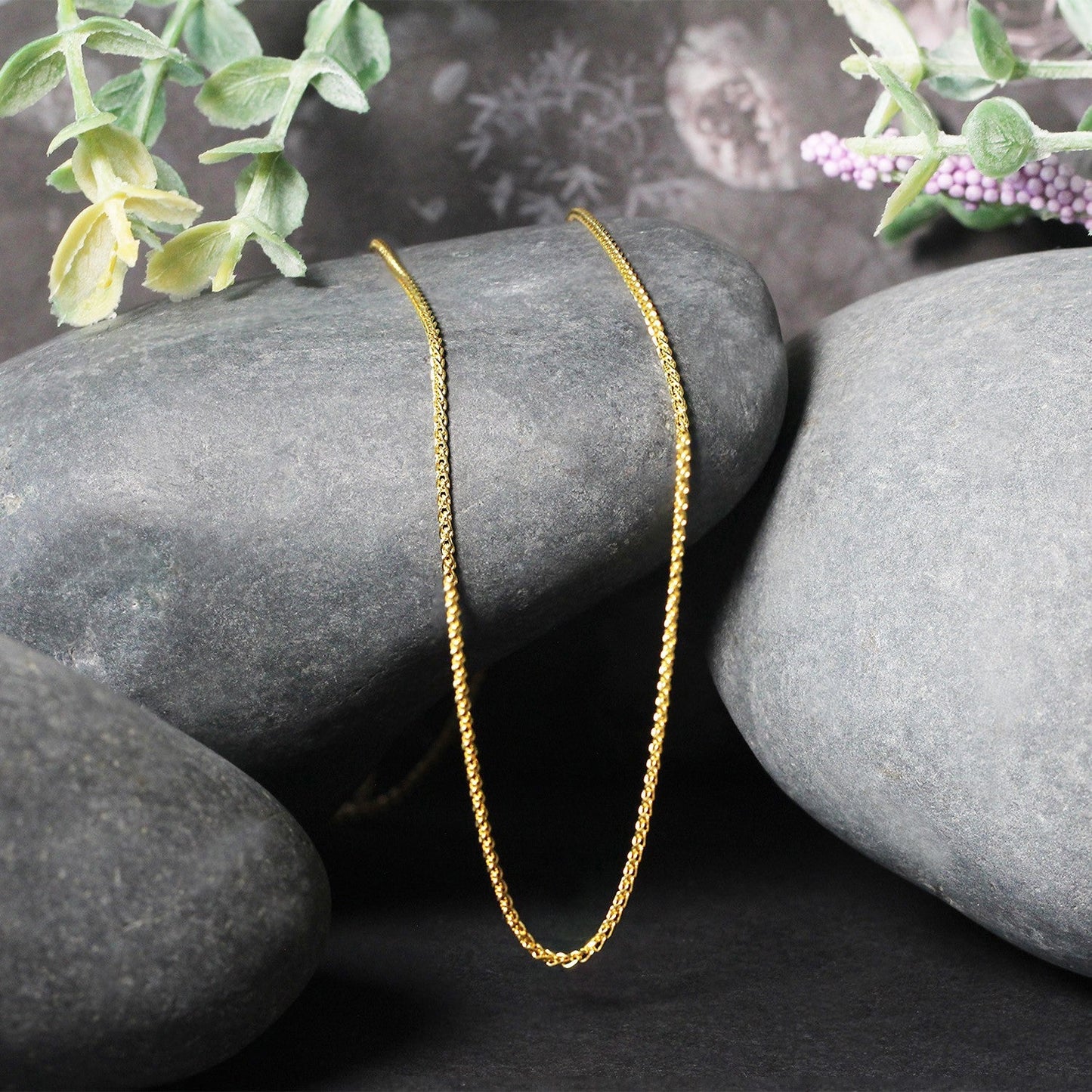Cadena de Trigo Redonda de Oro Amarillo de 14k con Corte de Diamante 1.1mm