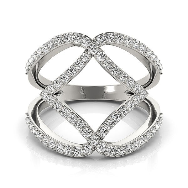 Anillo de doble banda de oro blanco de 14k con diseño entrelazado y diamantes (3/4 quilates en total)