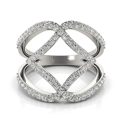 Anillo de doble banda de oro blanco de 14k con diseño entrelazado y diamantes (3/4 quilates en total)