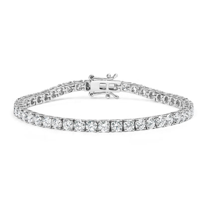 Pulsera de tenis clásica de oro blanco de 14 quilates con diamantes redondos cultivados en laboratorio engastados con puntas de 5,00 quilates (color F-G, claridad VS2-SI1) - 7,25"