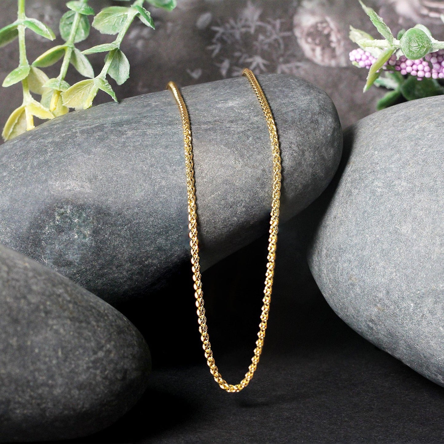 Cadena de trigo redonda de oro amarillo de 14k de 1.5mm