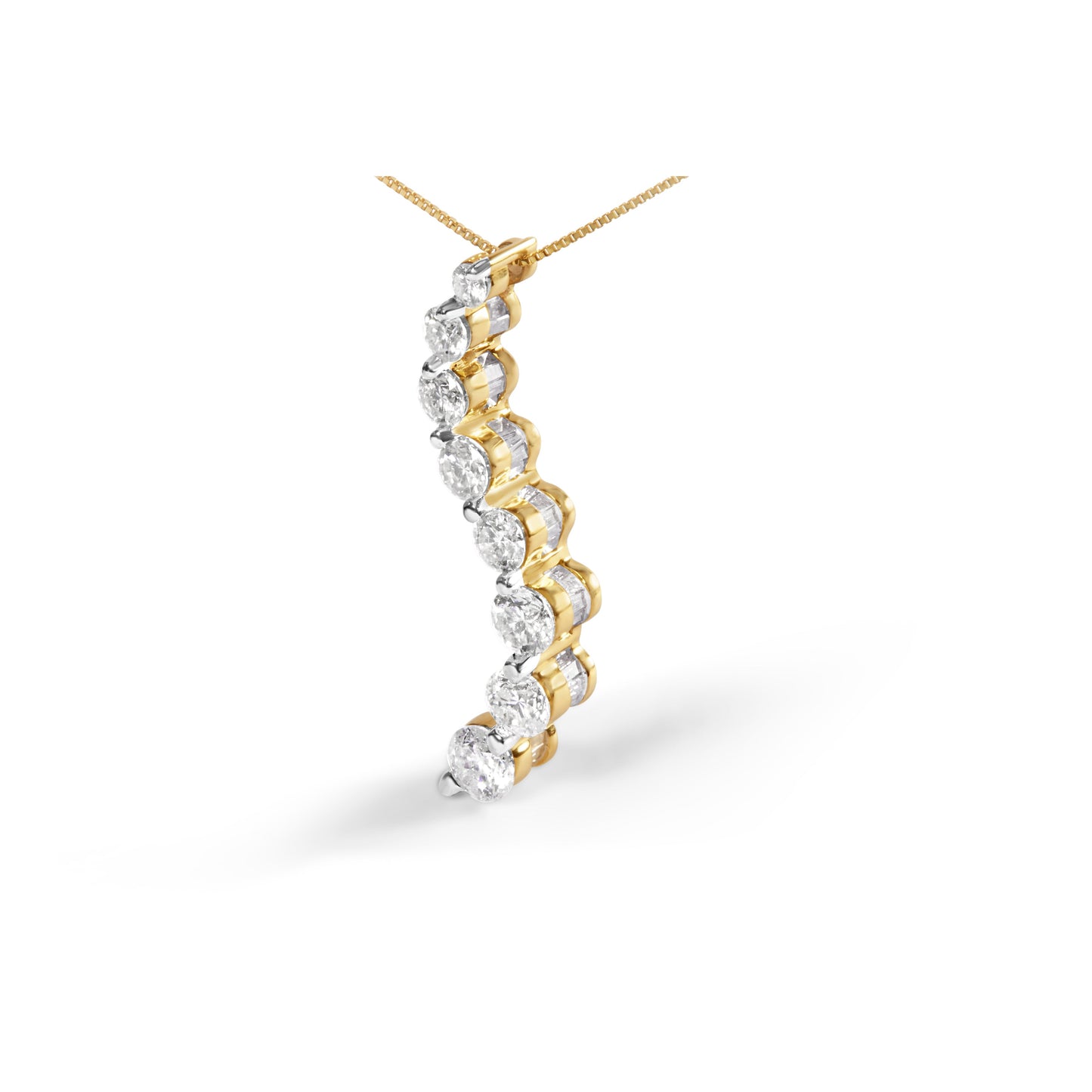 Collar con Colgante Journey de Diamantes de Talla Baguette y Redonda Brillante de Oro Amarillo de 14K Certificado por AGS, 3.0 Cttw, 45.7 cm (Color G-H, Claridad SI2-I1)