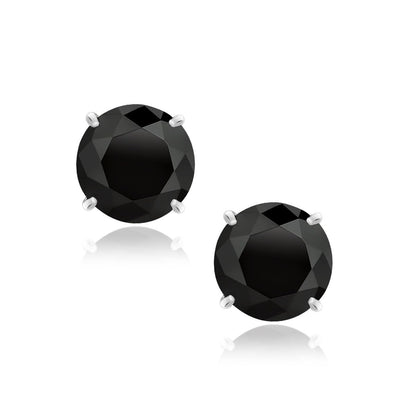 Pendientes de botón de oro blanco de 14k con circonita cúbica negra redonda de 8,0 mm