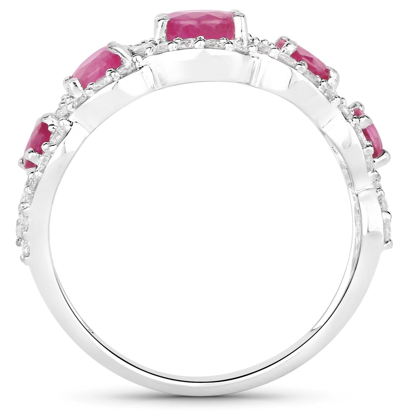 Anillo de oro blanco de 14K con rubí genuino de 1,99 quilates y diamantes blancos
