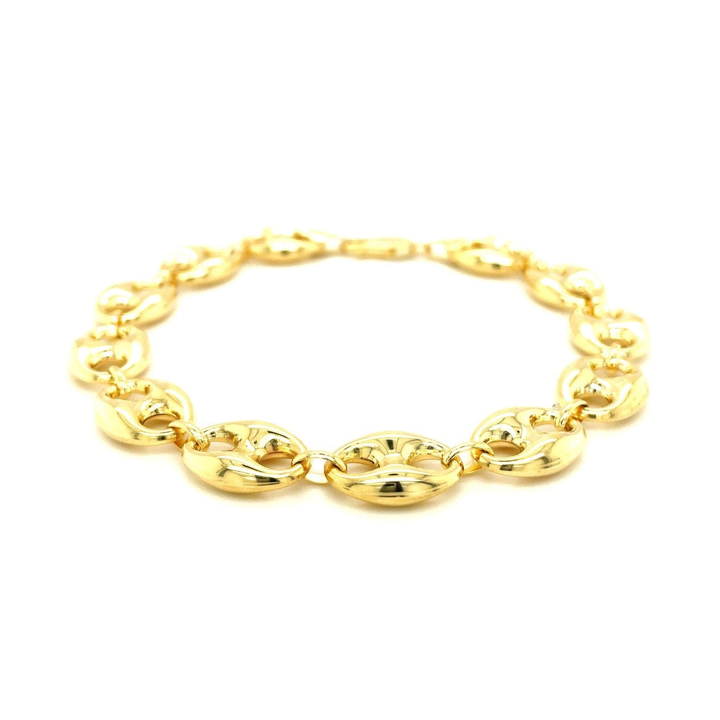 Pulsera de eslabones marineros hinchados de oro amarillo de 14k y 11,0 mm