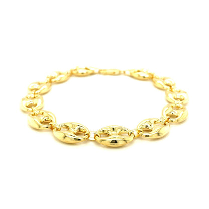 Pulsera de eslabones marineros hinchados de oro amarillo de 14k y 11,0 mm