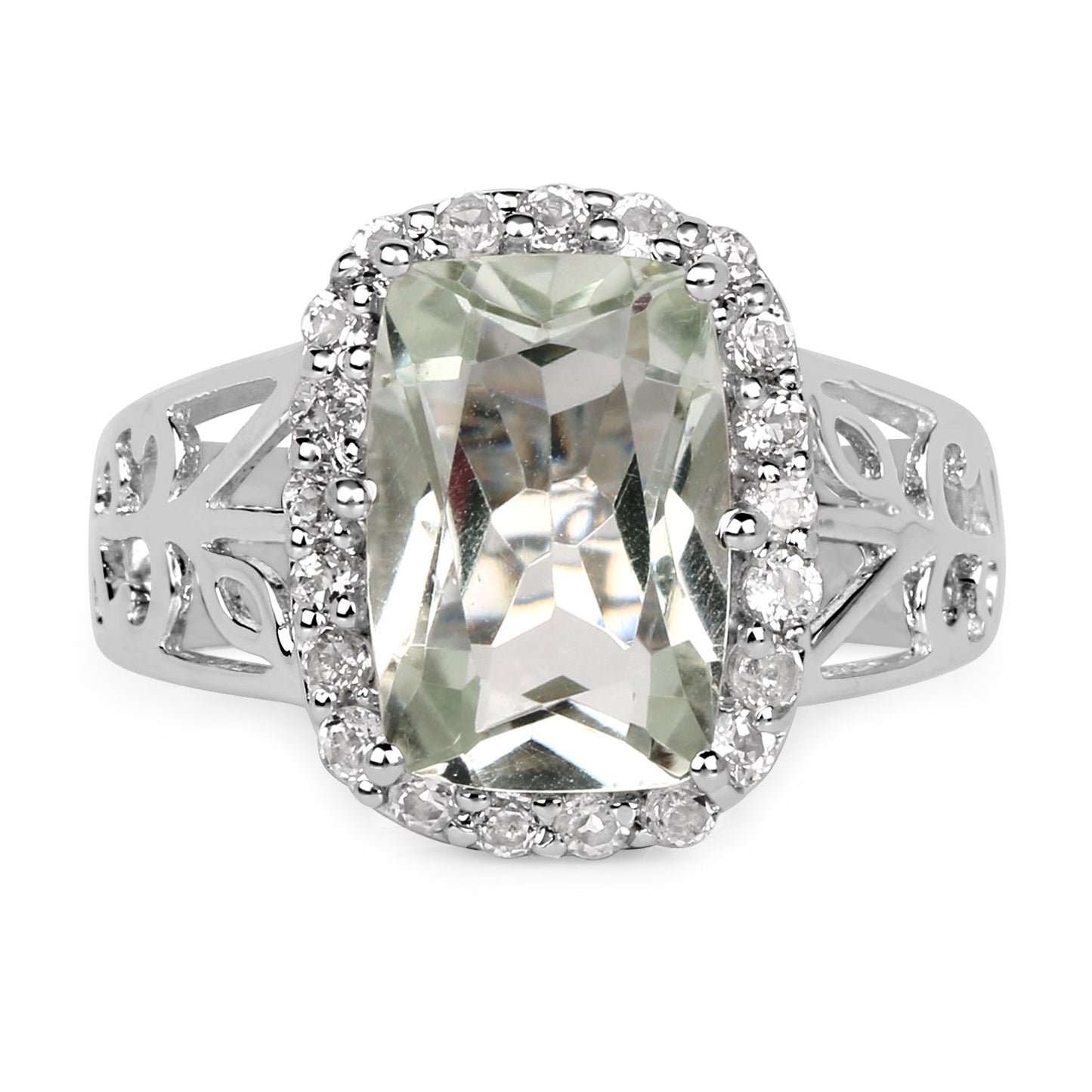 Anillo de plata de ley .925 con amatista verde genuina de 3.94 quilates y topacio blanco
