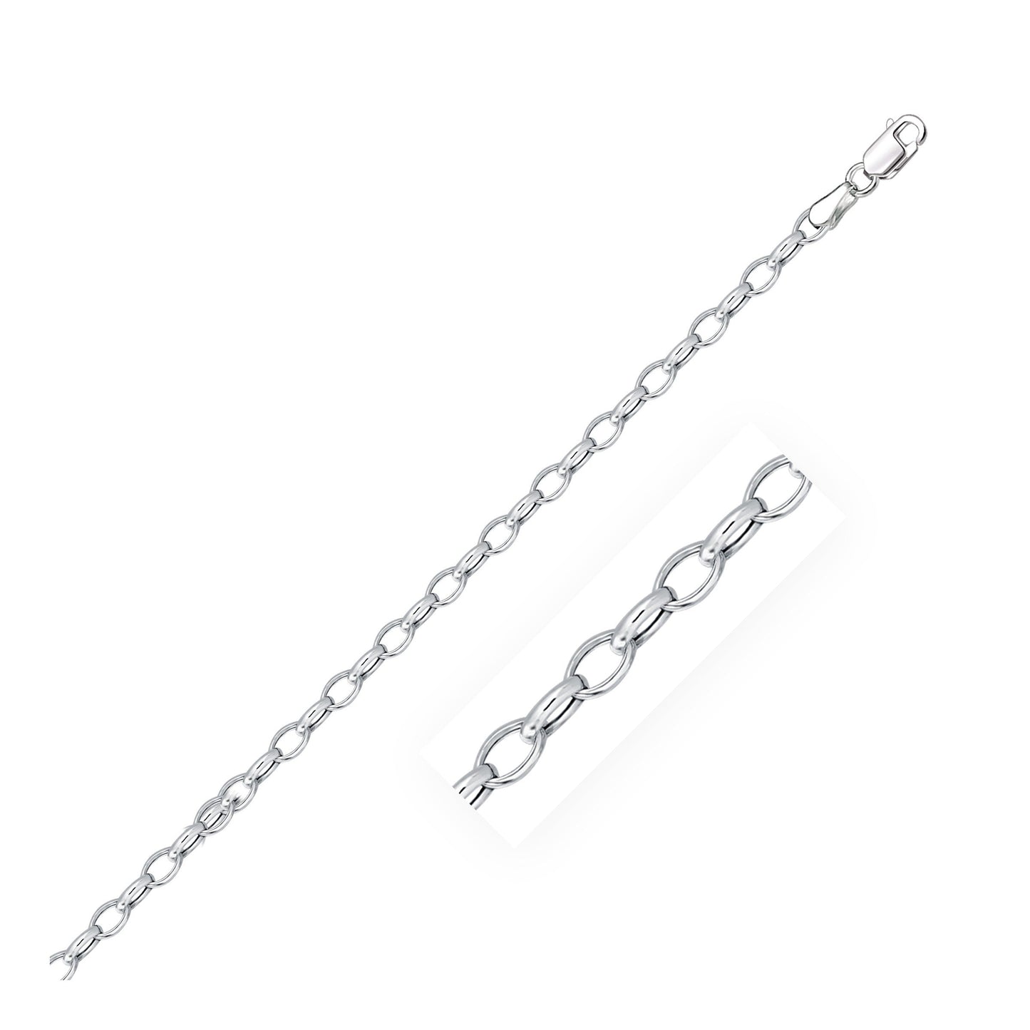 Cadena Rolo Ovalada de Oro Blanco de 14k de 3.2mm