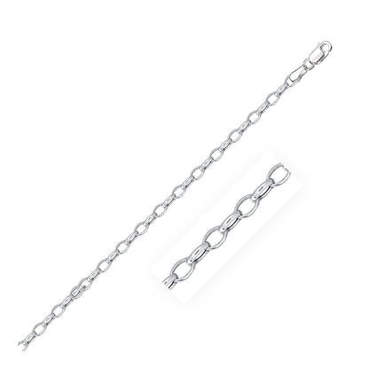 Cadena Rolo Ovalada de Oro Blanco de 14k de 3.2mm