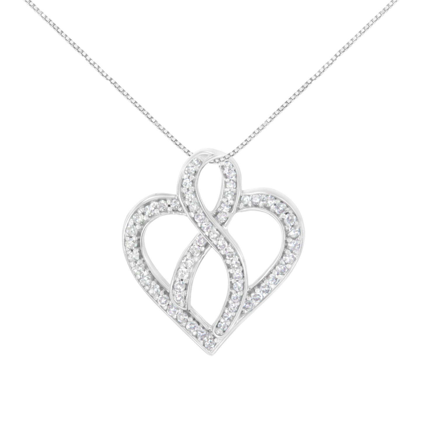 Collar con colgante central de corazón y cinta de oro blanco de 14K con diamante redondo de 1/4 cttw (H-I, I1-I2)