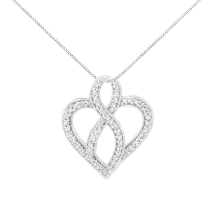Collar con colgante central de corazón y cinta de oro blanco de 14K con diamante redondo de 1/4 cttw (H-I, I1-I2)