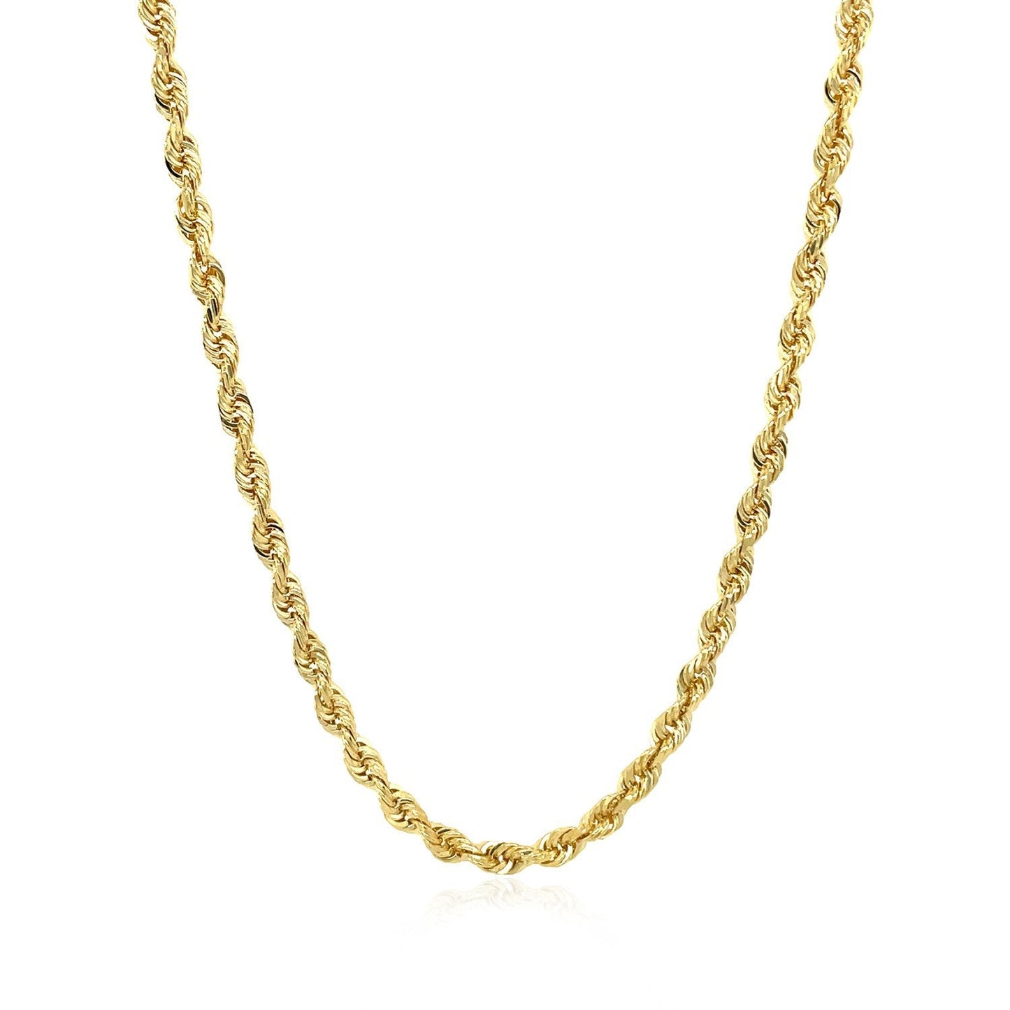 Cadena de soga sólida de oro amarillo de 14k con corte de diamante de 3.0mm