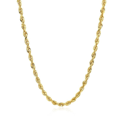 Cadena de soga sólida de oro amarillo de 14k con corte de diamante de 3.0mm