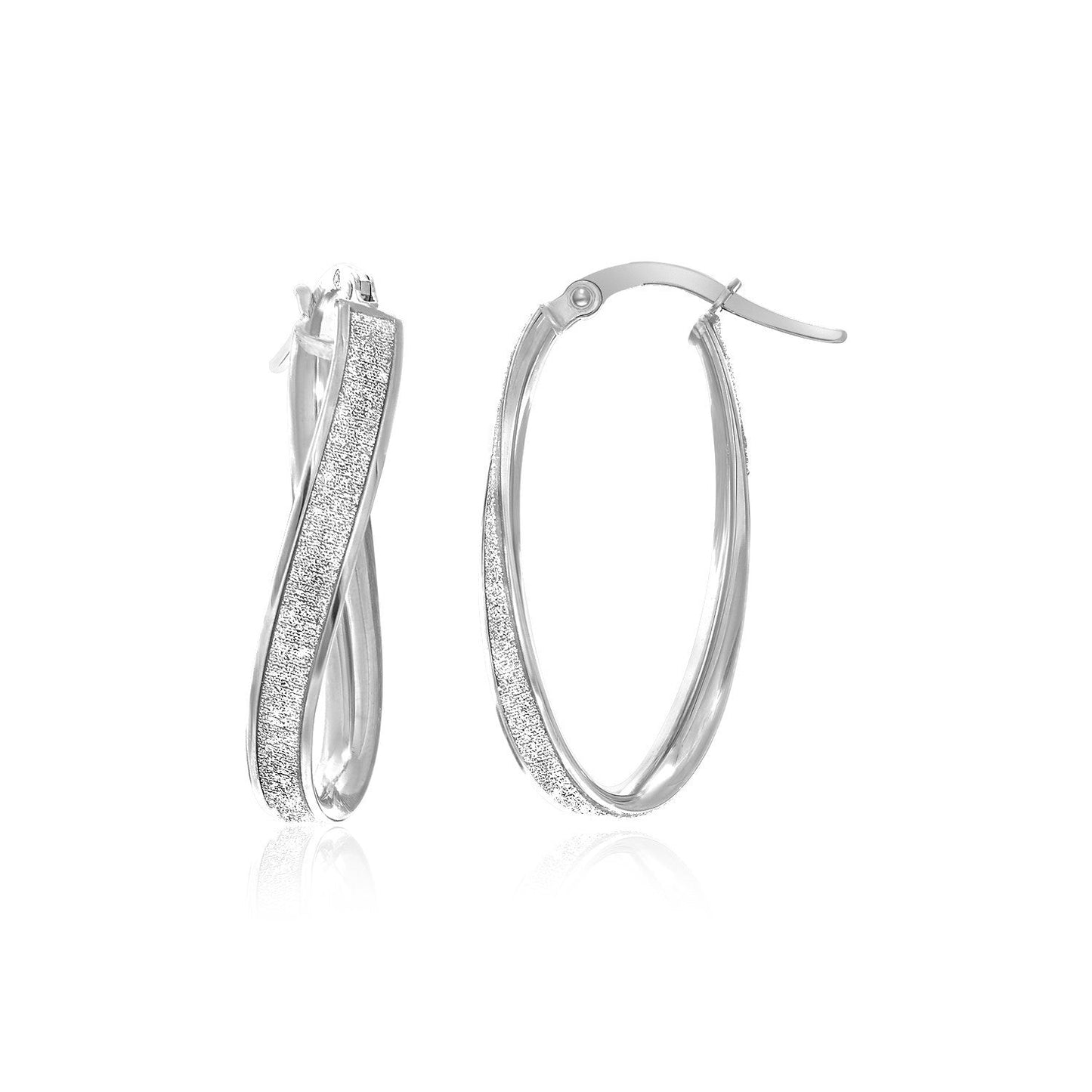 Pendientes de aro ovalados con brillo retorcidos de oro blanco de 14k