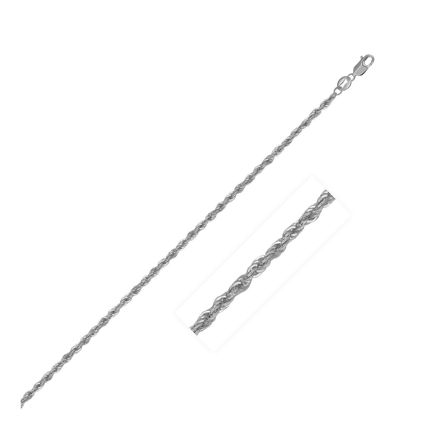 Cadena ligera de oro blanco de 14k con diseño de cuerda de 1,5mm