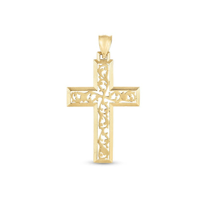 Colgante de cruz de vid con alto pulido de oro amarillo de 14 quilates