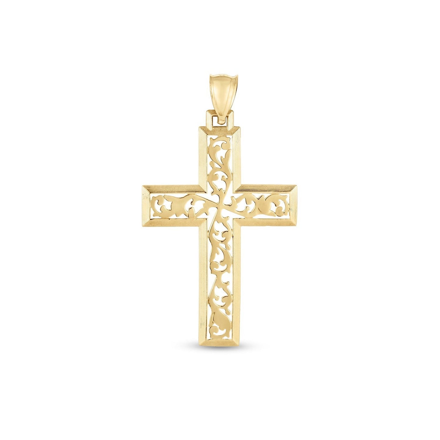 Colgante de cruz de vid con alto pulido de oro amarillo de 14 quilates