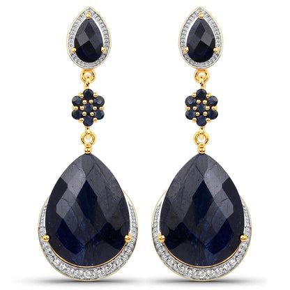 Pendientes de plata de ley .925 con zafiro teñido de 30.04 quilates, zafiro azul y topacio blanco