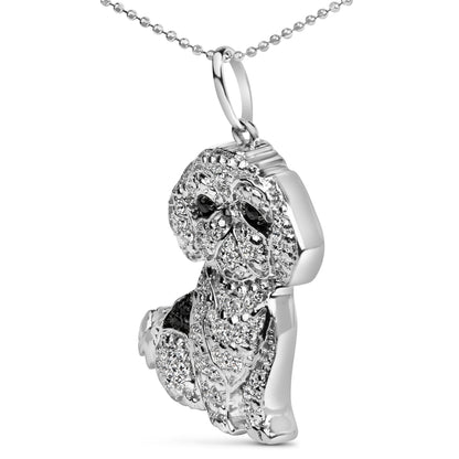 Collar con colgante de perro Shih Tzu de plata de ley .925 con diamantes blancos y negros de 1/2 quilate (color I-J, claridad I2-I3) y cadena de 45 cm
