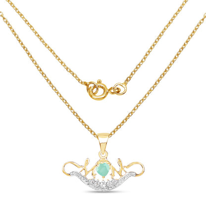Colgante de plata de ley 925 con baño de oro amarillo de 14 quilates, esmeralda genuina de 0,62 quilates y topacio blanco