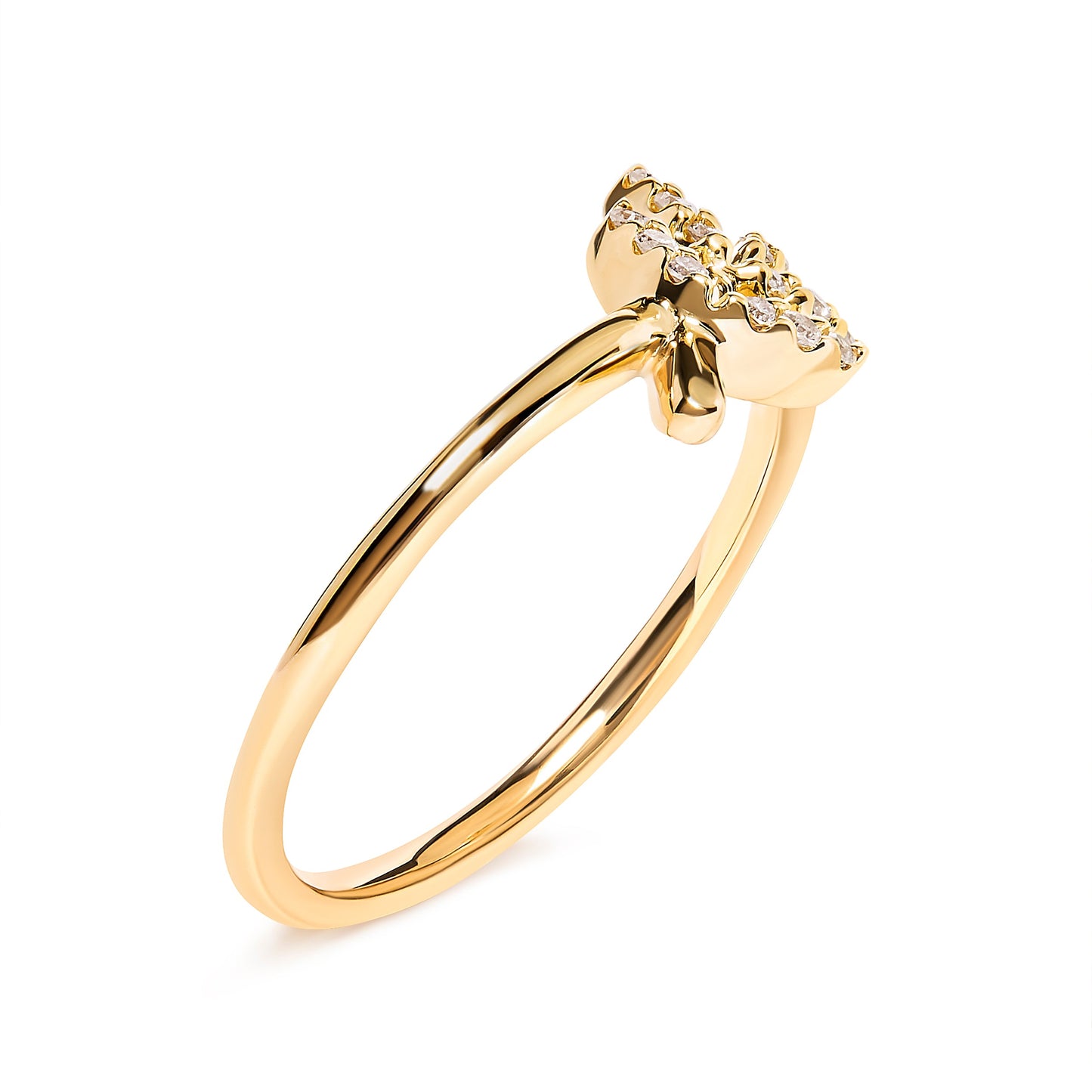 Anillo de Oro Amarillo de 10K con Hoja y Rama de Diamantes de 0,10 ct. (Color H-I, Claridad I1-I2) - Talla de Anillo 7