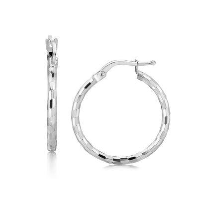 Pendientes de Aro de Plata de Ley con Corte de Diamante y Baño de Rodio (20mm)